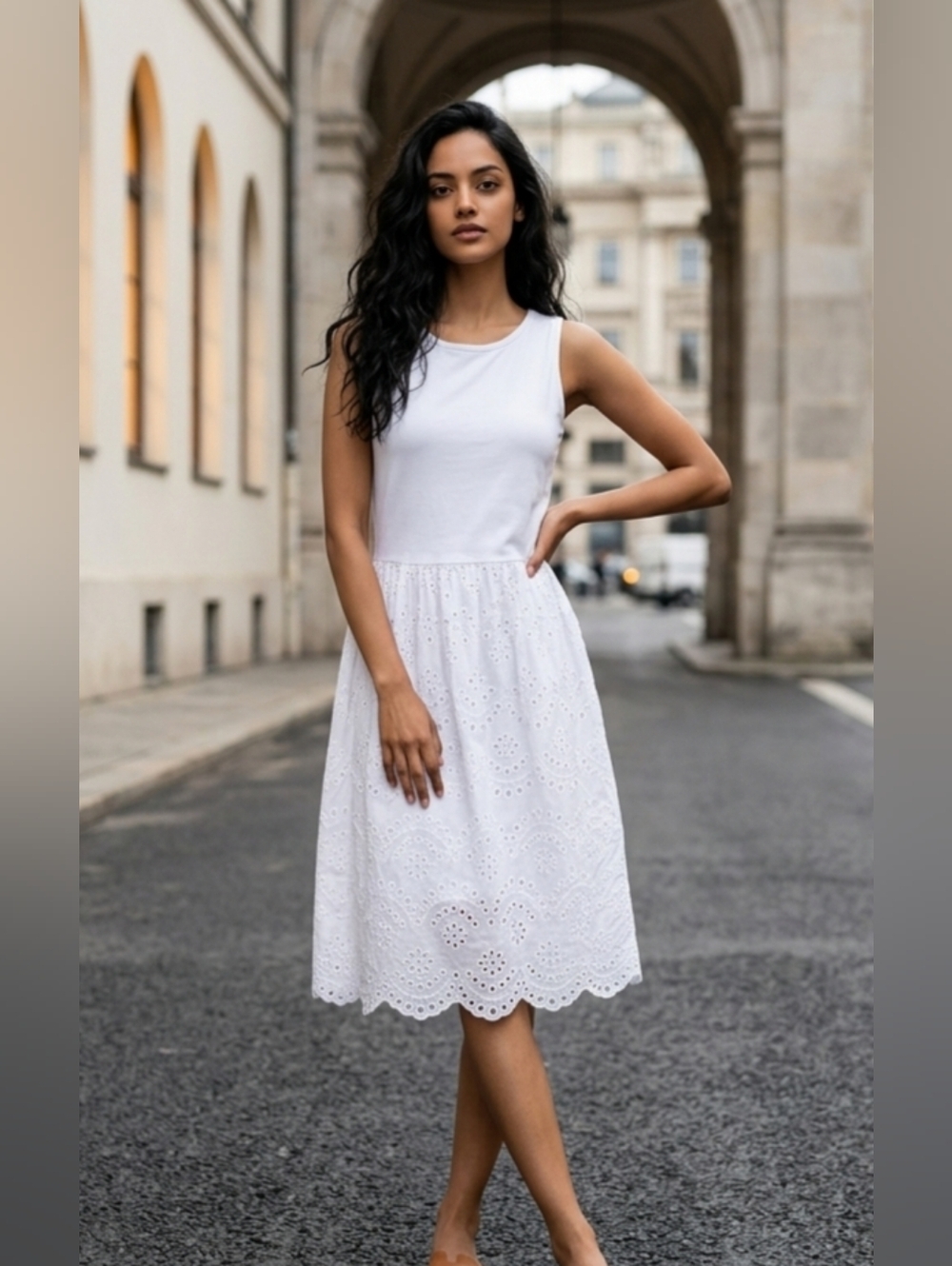 Steve Madden White Eyelet Midi Low Back Summer dress Women's Junior Size Small